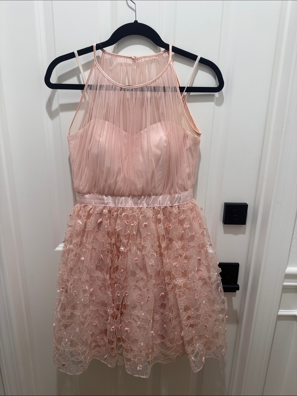 Womens Blush Pink Floral Lace Party Dress